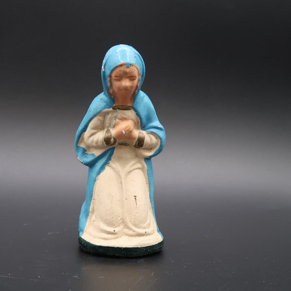 Virgin Mary Nativity Figure 4 1/2 in Hand Painted Plaster Vintage Christmas